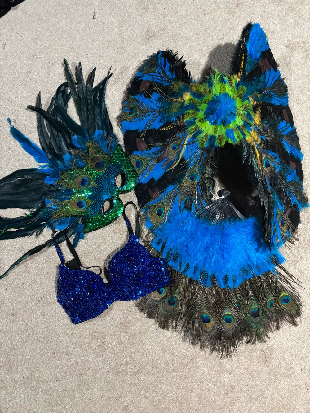 Peacock Feather Costume Set in Vibrant Blue & Green